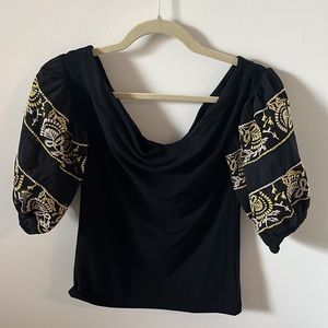 freepeople off the shoulder black and gold blouse